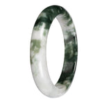 Genuine White with Deep Green Pattern Deep Green with White Section Burma Jade Bangle Bracelet - 67mm Half Moon