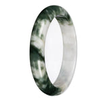 Genuine White with Deep Green Pattern Deep Green with White Section Burma Jade Bangle Bracelet - 67mm Half Moon