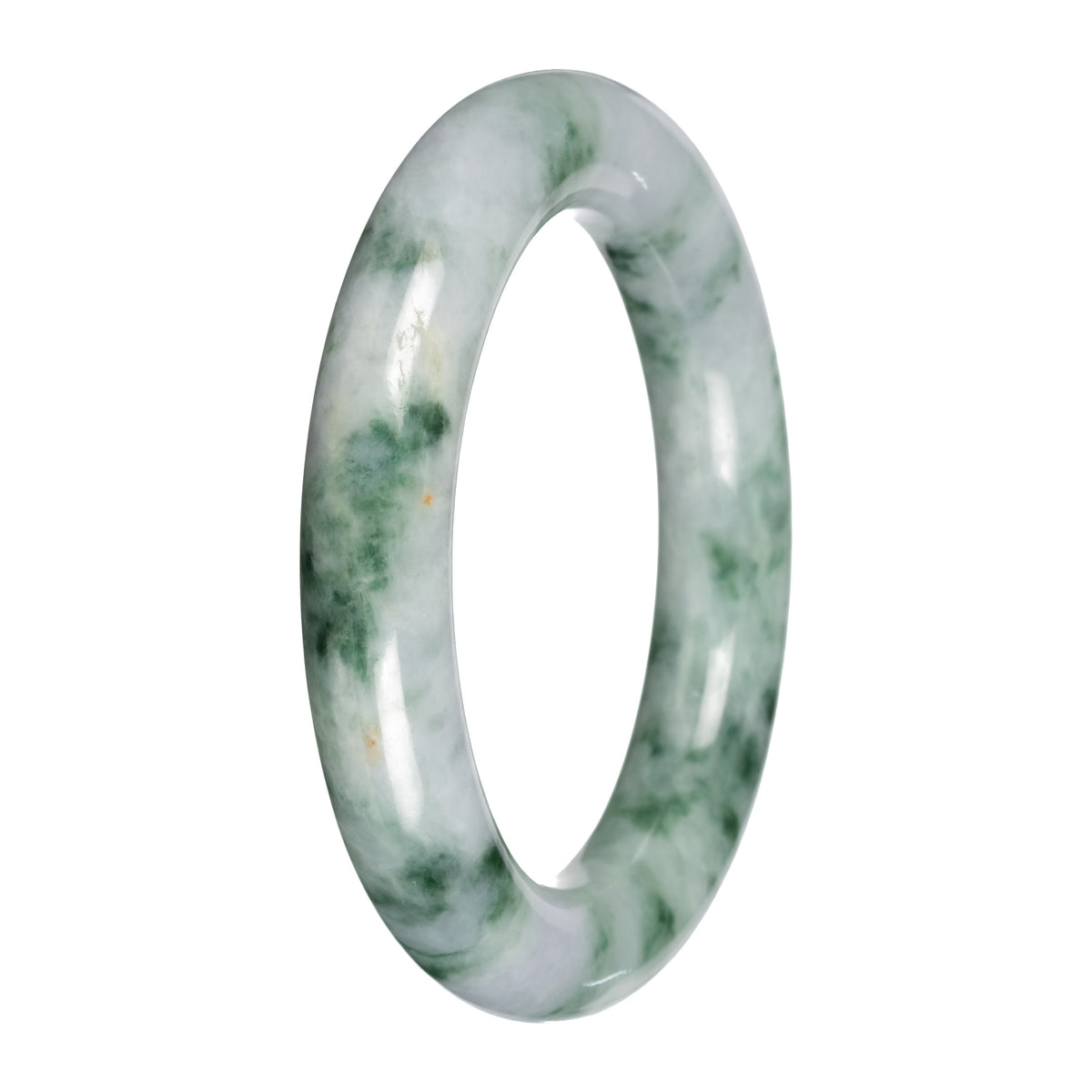 Genuine White and Green Pattern Jade Bangle Bracelet - 53mm Round