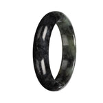 Authentic Deep Gray and Green Pattern Burmese Jade Bangle Bracelet - 58mm Half Moon