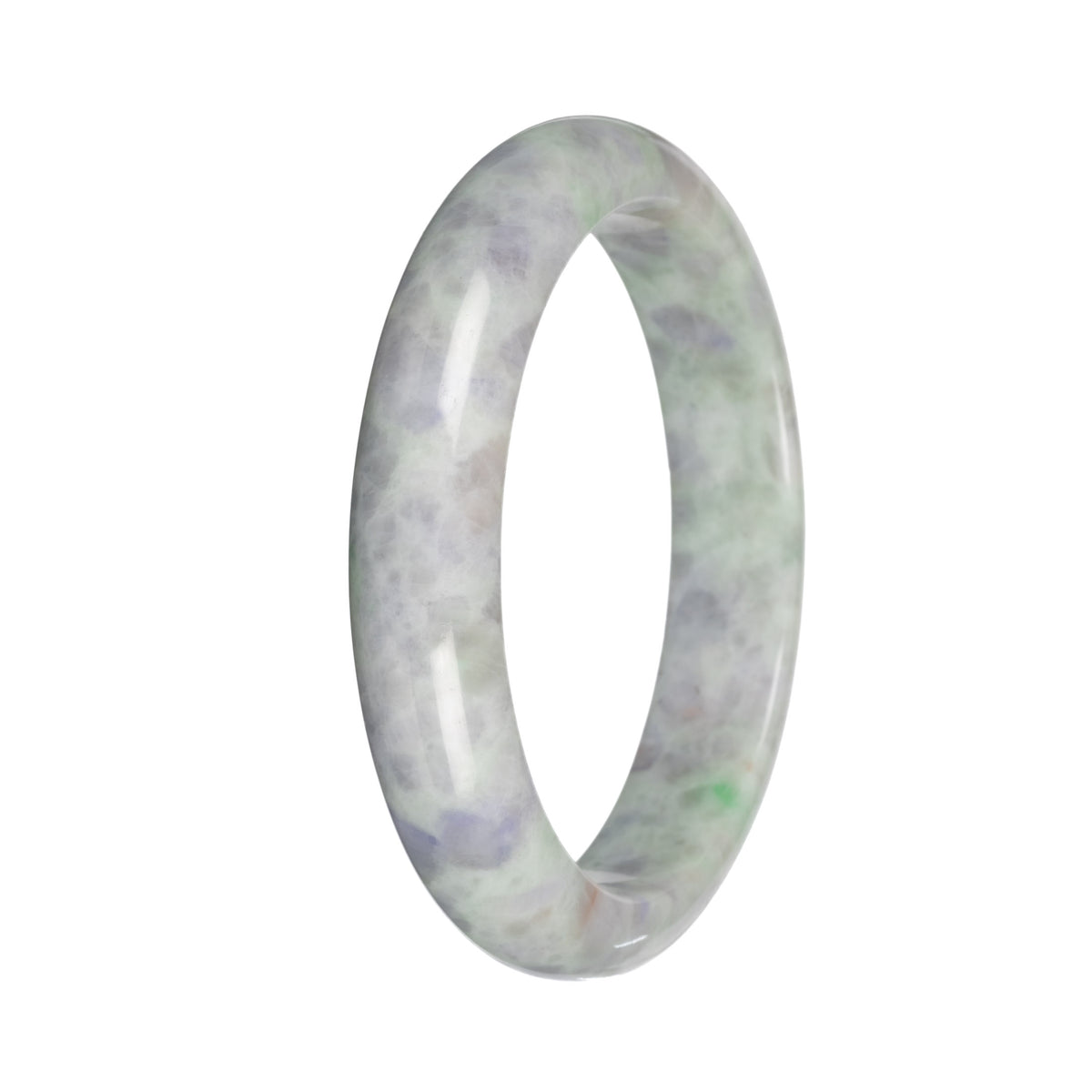 Natural Light Green and Lavender Pattern Burma Jade Bangle Bracelet - 59mm Half Moon