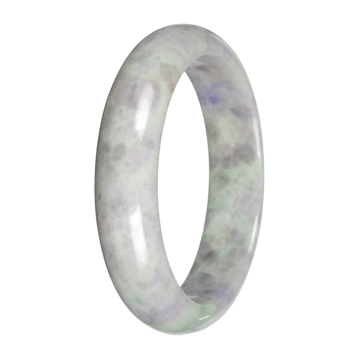 Grade A Pale Green and Lavender Pattern Jade Bangle - 59mm Half Moon