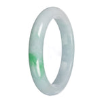 Authentic Pale Green with Emerald Green Burma Jade Bangle - 63mm Half Moon