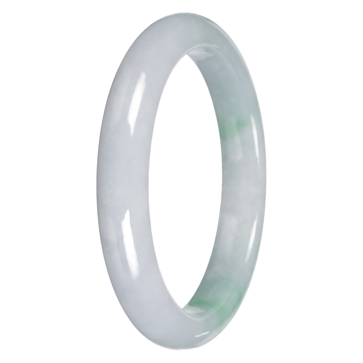 Natural White with Apple Green Pattern Burmese Jade Bangle - 64mm Half Moon