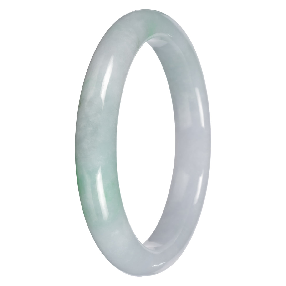 Natural White with Apple Green Pattern Burmese Jade Bangle - 64mm Half Moon