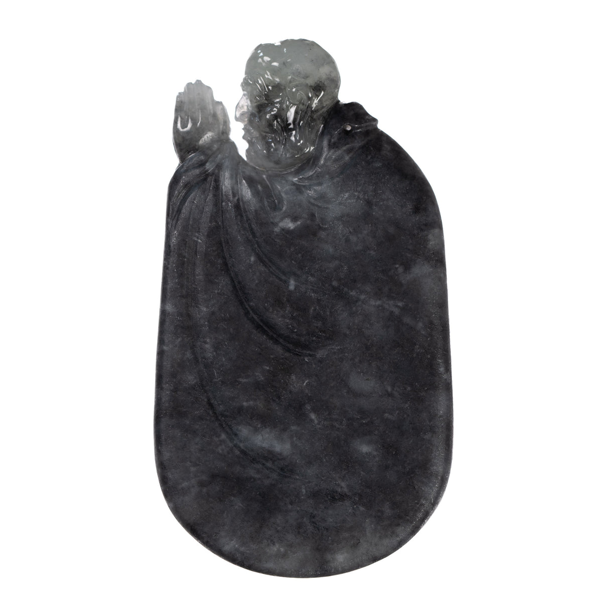 Black Jadeite Jade Monk Pendant - Artisanal Craftsmanship