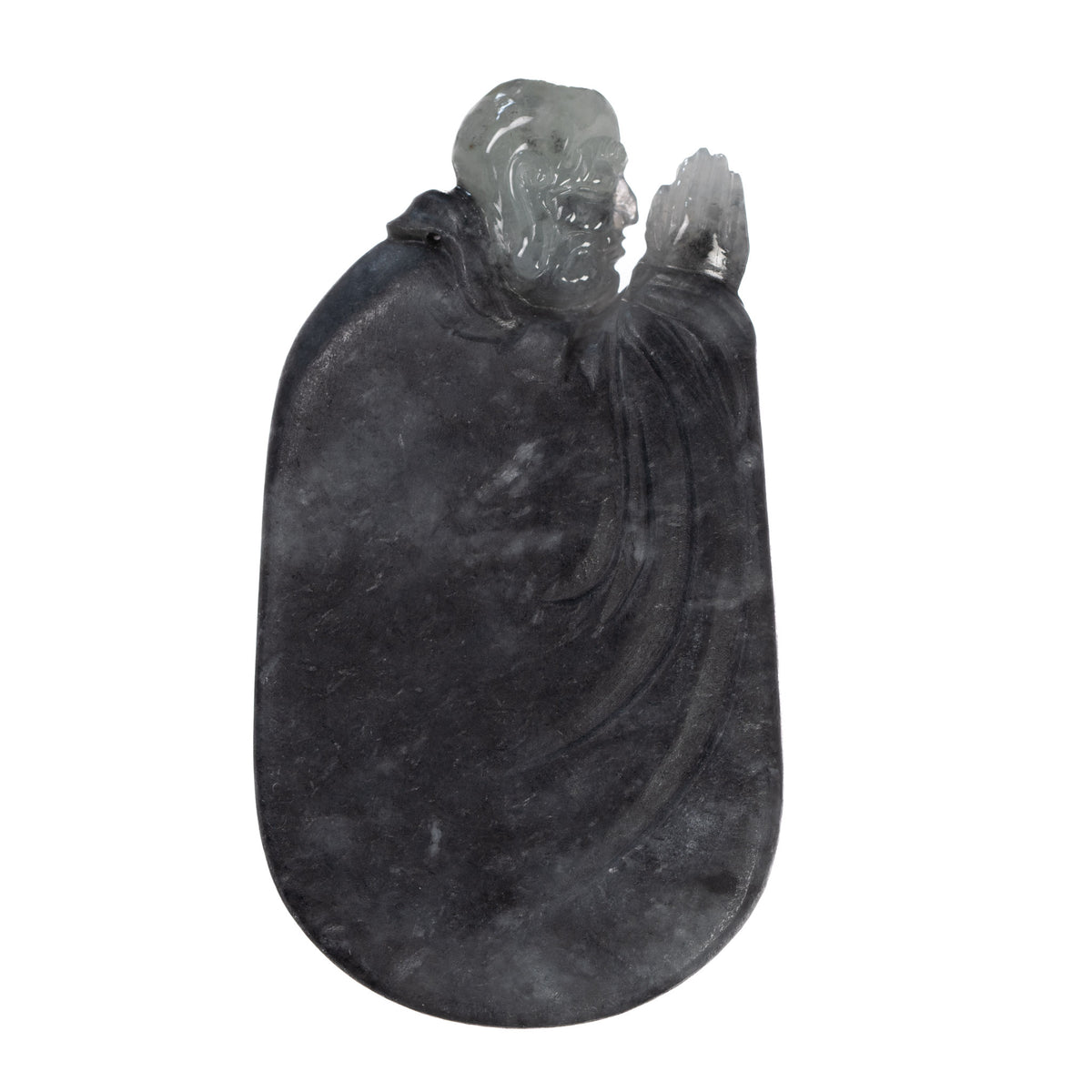 Black Jadeite Jade Monk Pendant - Artisanal Craftsmanship