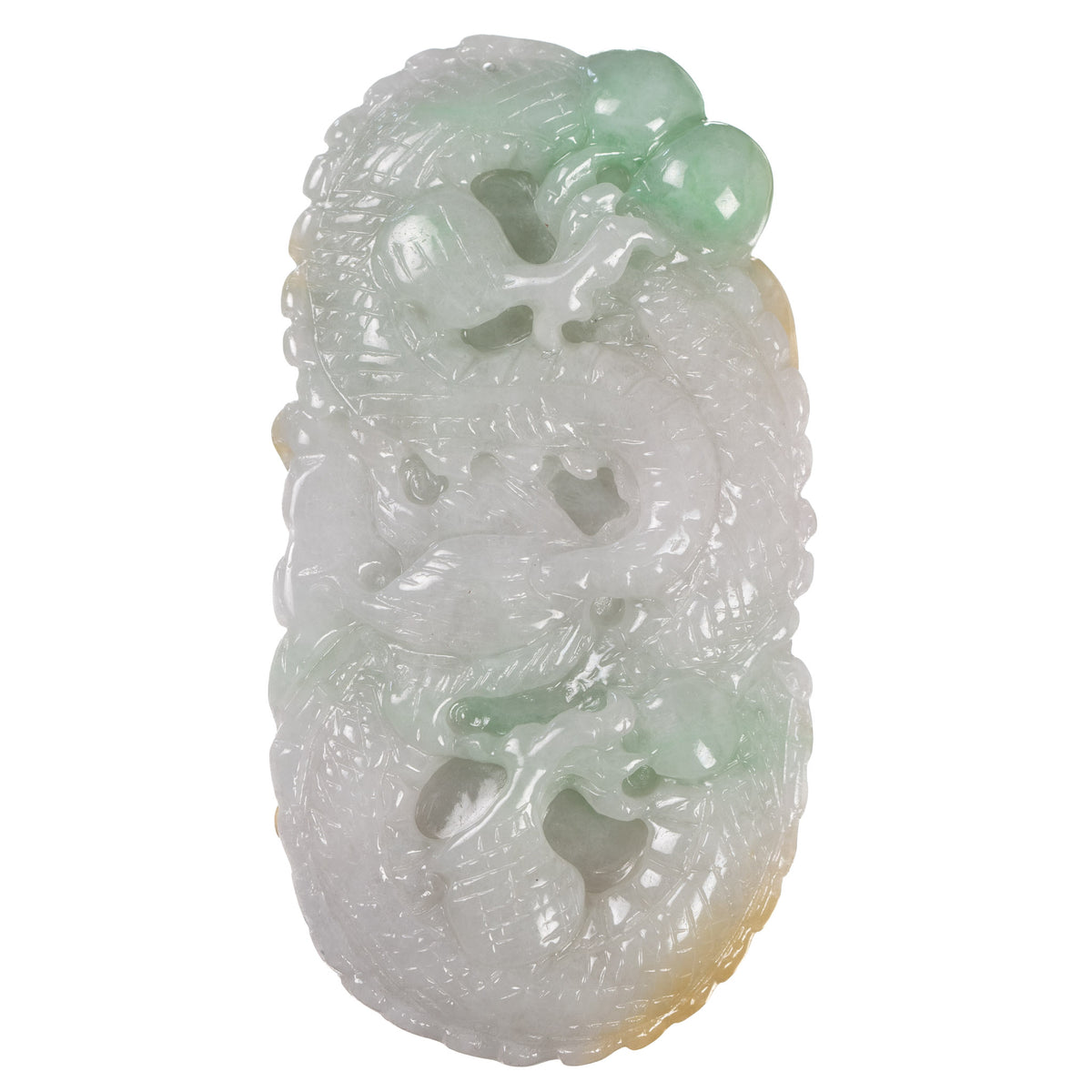 Carved Flying Dragon in Cloud Jade Pendant - Authentic Burmese Jade