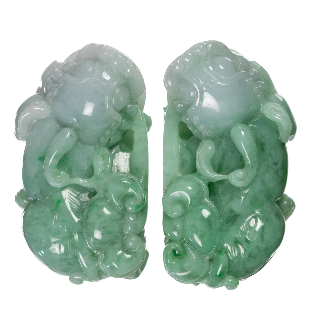 Green Jadeite Jade Pixiu Pendant Pair