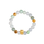 Small Multi Colour Jadeite Jade Bead Bracelet with 24K Gold Dragon - 8mm