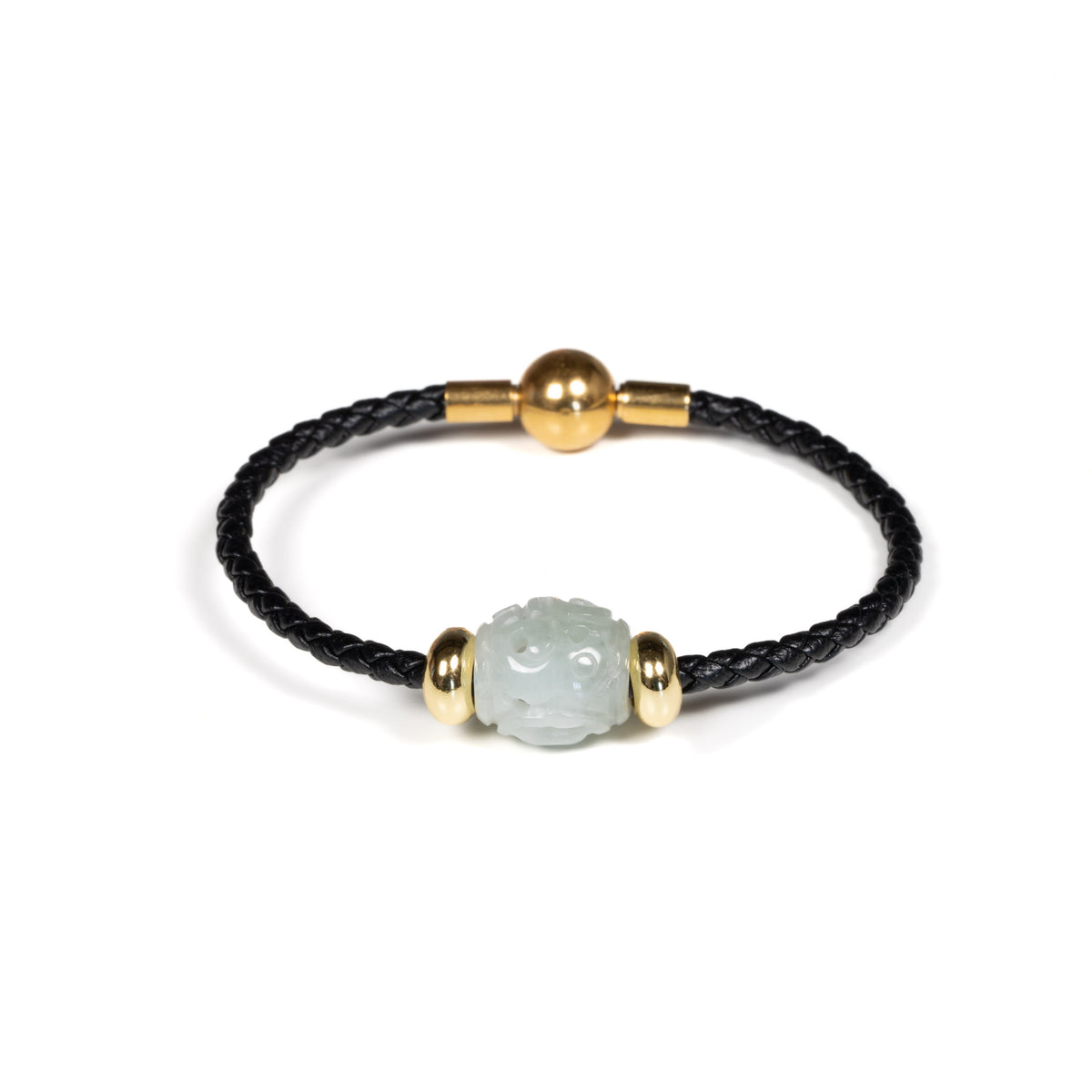 Lene Leather Jade Bracelet - Carved Jade Barrel Bracelet