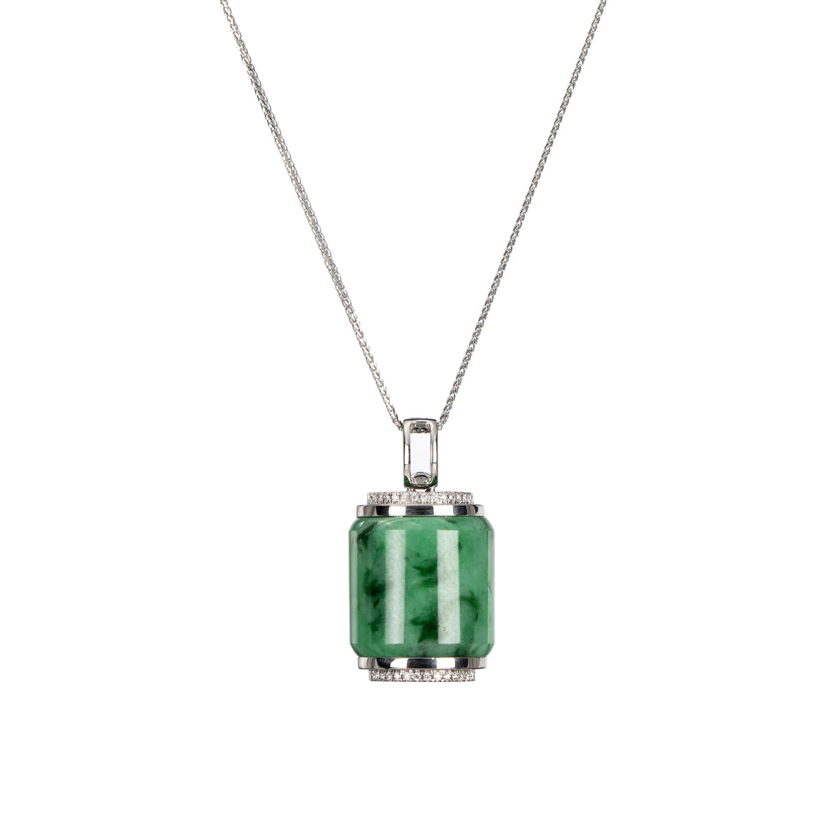 Celestial Cylindrical Jadeite Jade Pendant in 18K White Gold & Diamonds