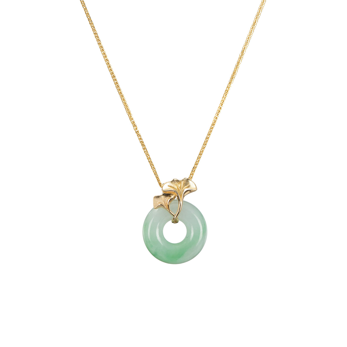 Petite Ginkgo Jade Donut Pendant in 18K Yellow Gold