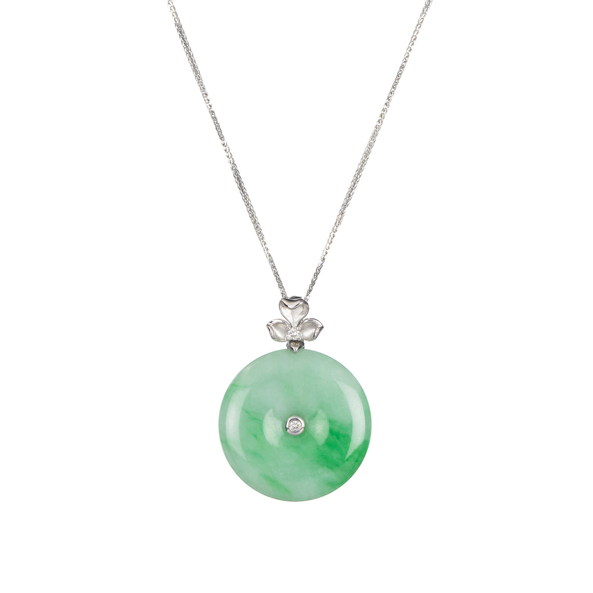 Flower Jade Disc Pendant with Diamonds