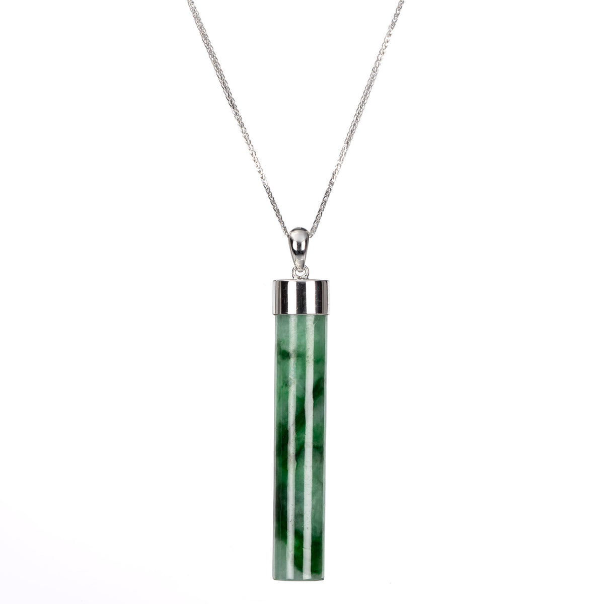 9K White Gold Cylinder Jadeite Jade Pendant