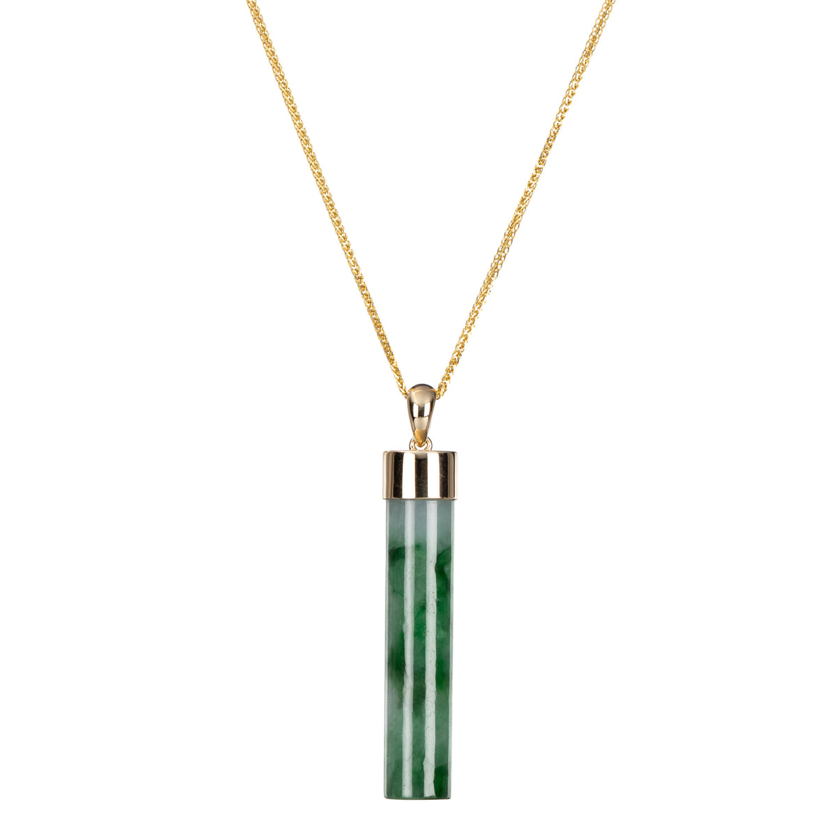 9K Yellow Gold Jade Cylinder Pendant