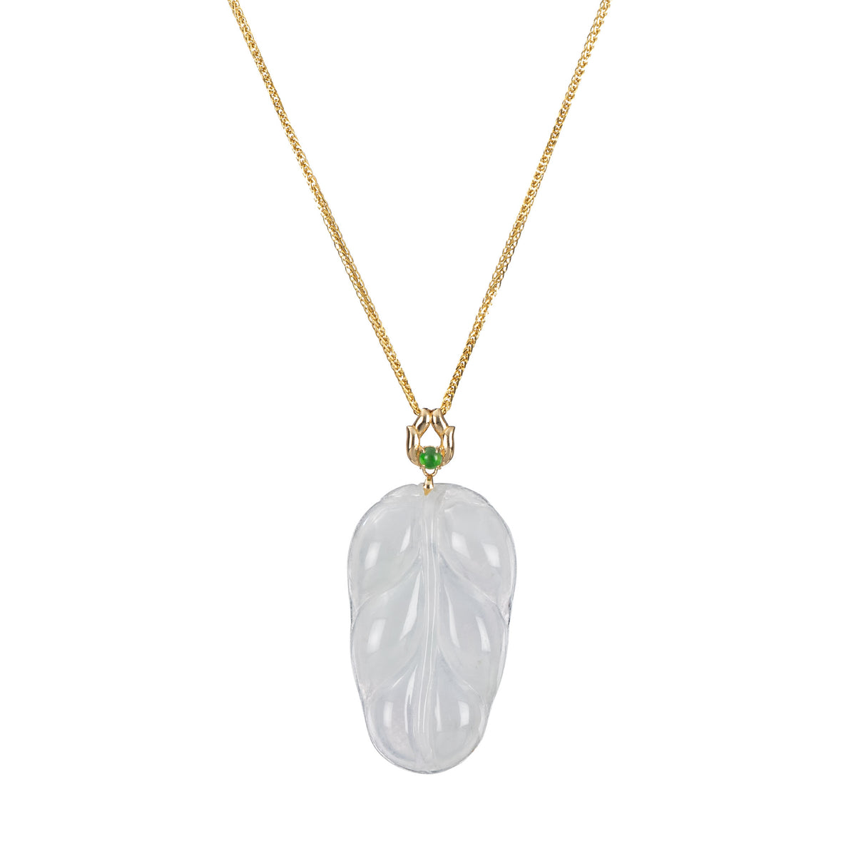 Jadeite Leaf Pendant with 18K Yellow Gold