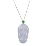 Lavender Jade Leaf Pendant - 18K White Gold Flower Bail