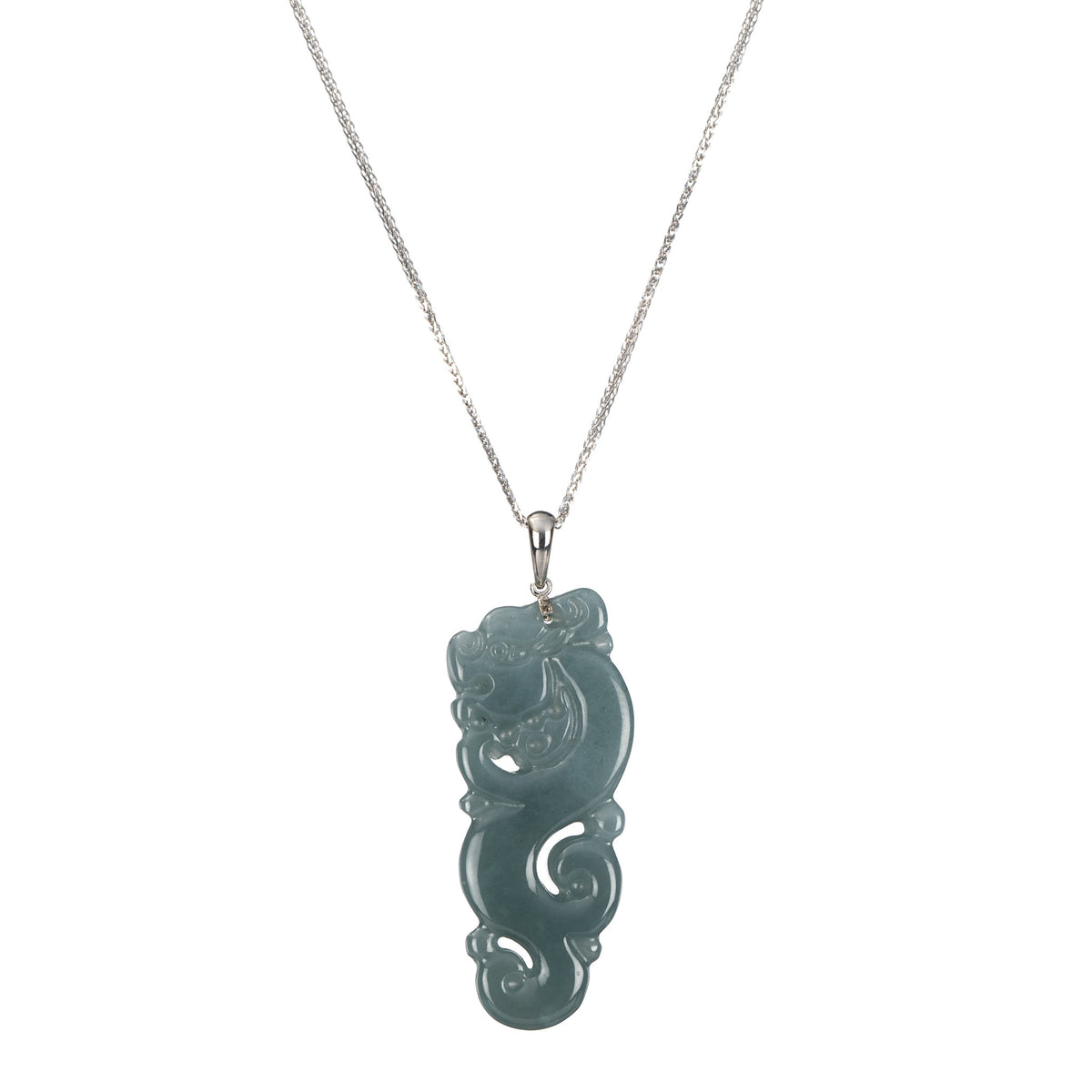 18K White Gold Jade Dragon Pendant