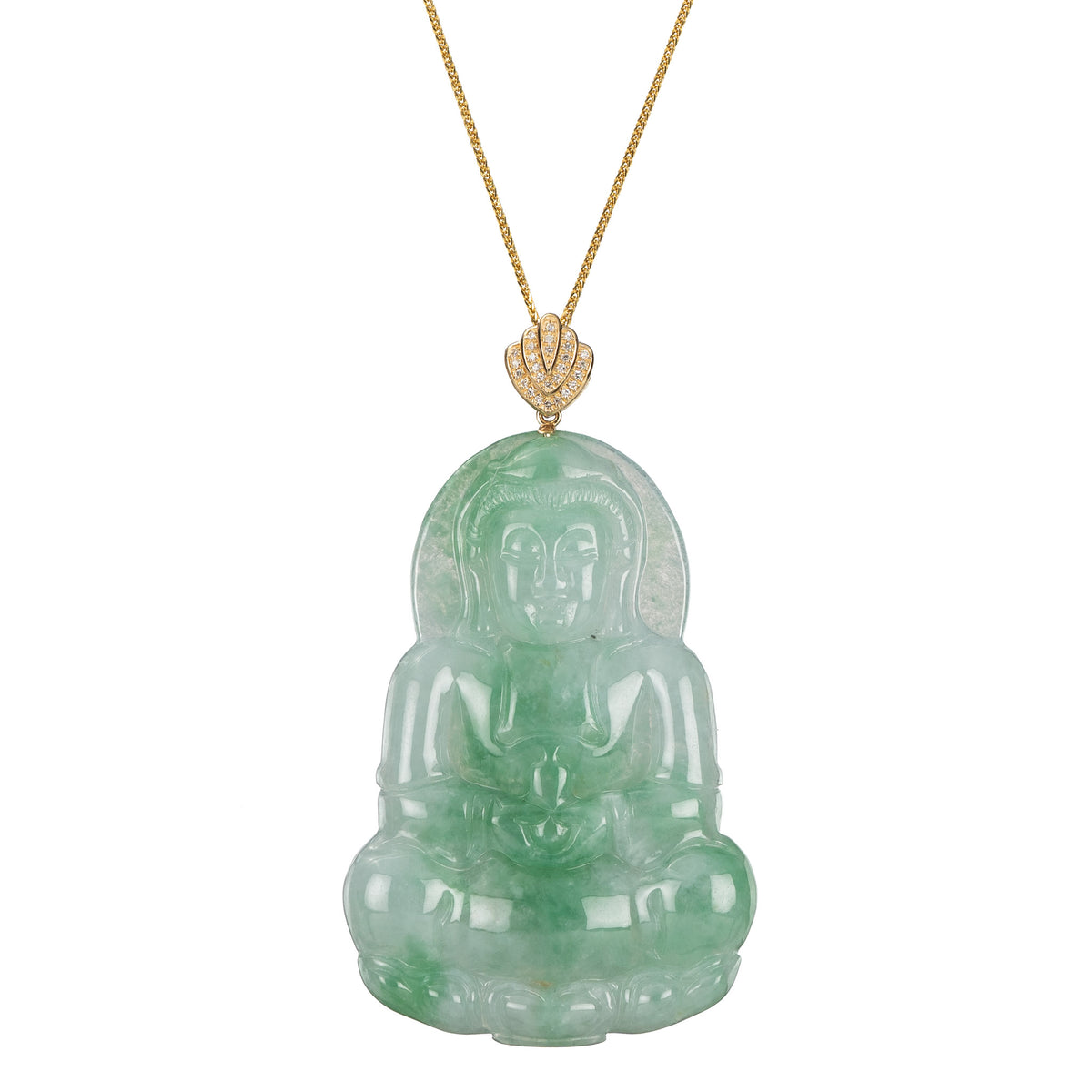 18K Yellow Gold & Diamonds GuanYin Jade Pendant