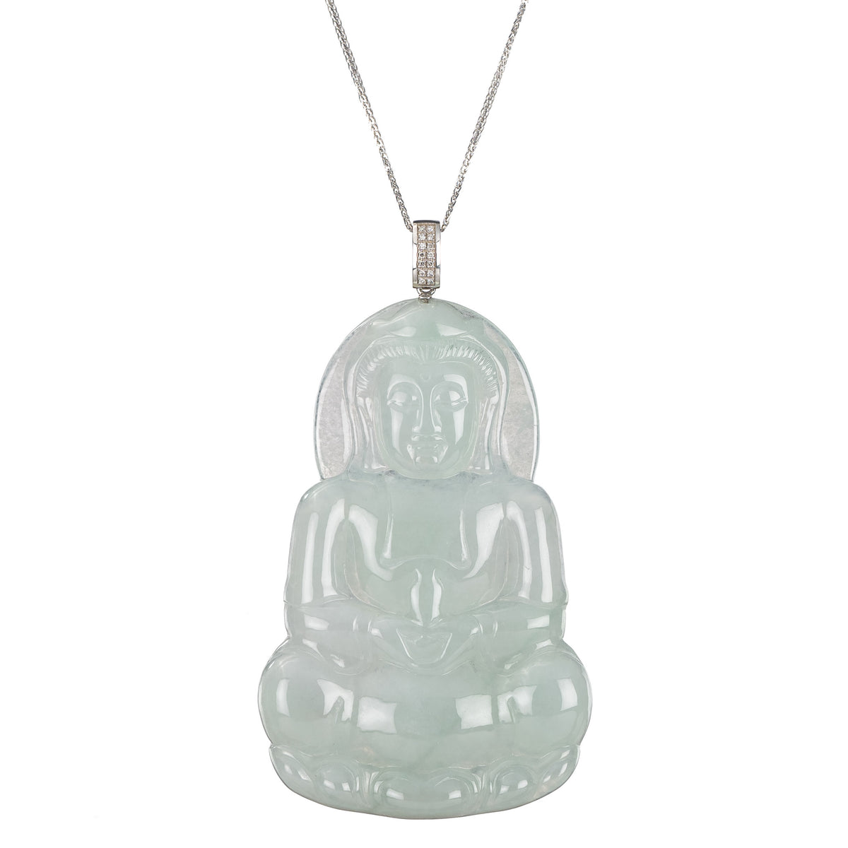 Pale Green GuanYin Jade Pendant with Diamonds