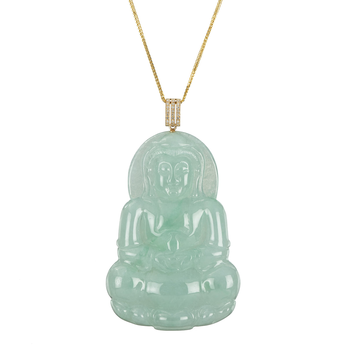 Light Green GuanYin Jadeite Jade Pendant with Diamonds