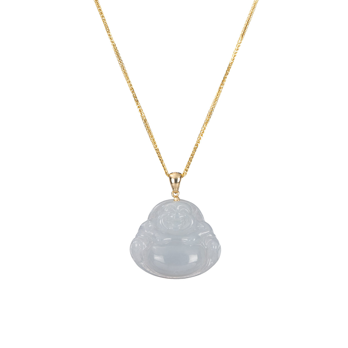 Small White Laughing Buddha Jade Pendant