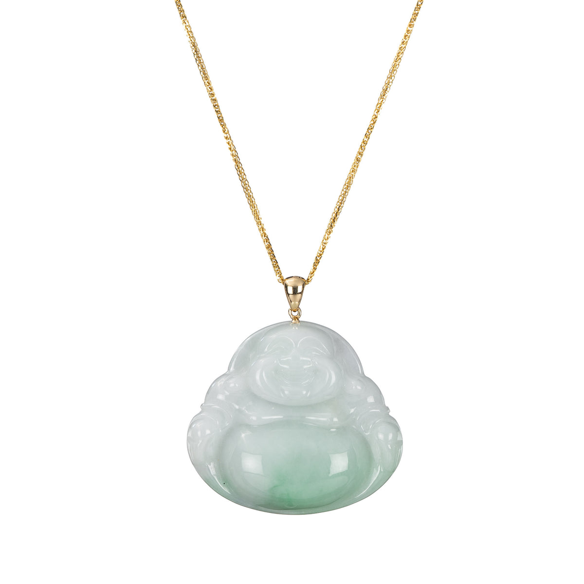 Green and White Laughing Buddha Jade Pendant