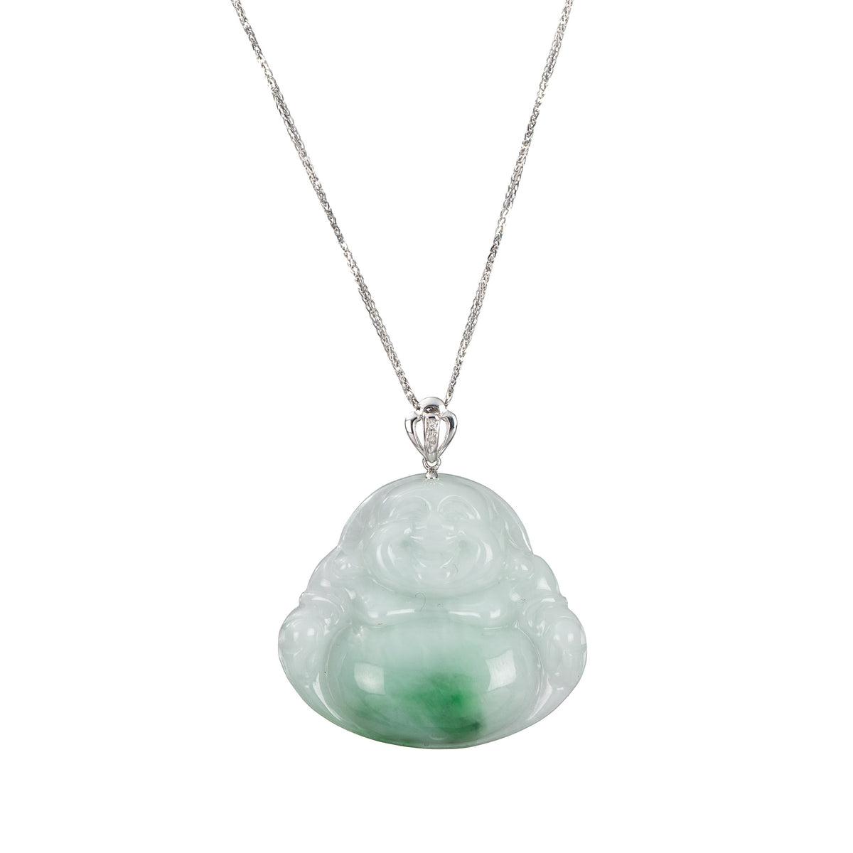 Laughing Buddha Jade Necklace in 18K White Gold & Diamonds