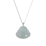 18K White Gold Laughing Buddha Jadeite Jade Pendant