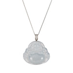 Icy White Laughing Buddha Jade Pendant with Diamonds