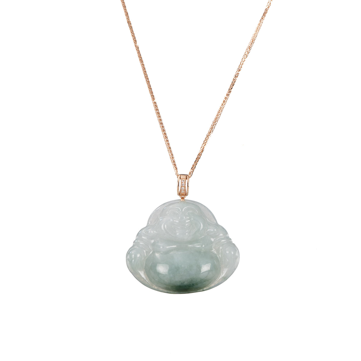 18K Rose Gold Happy Buddha Jadeite Jade Necklace