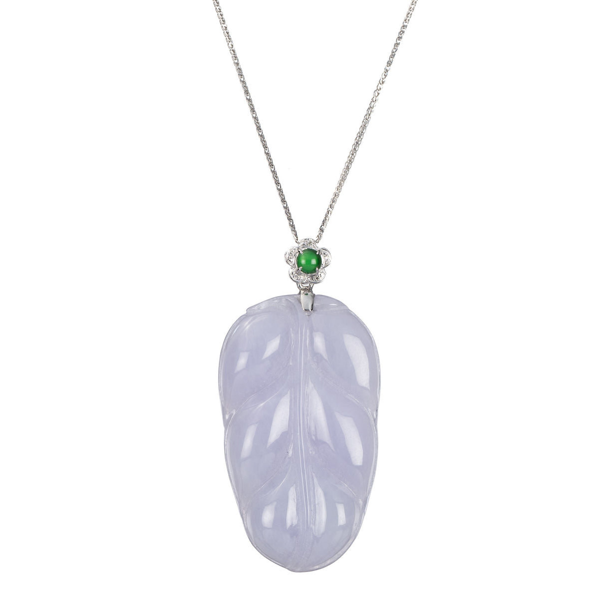 Purple Jade Leaf Pendant with Imperial Green Jade Stone