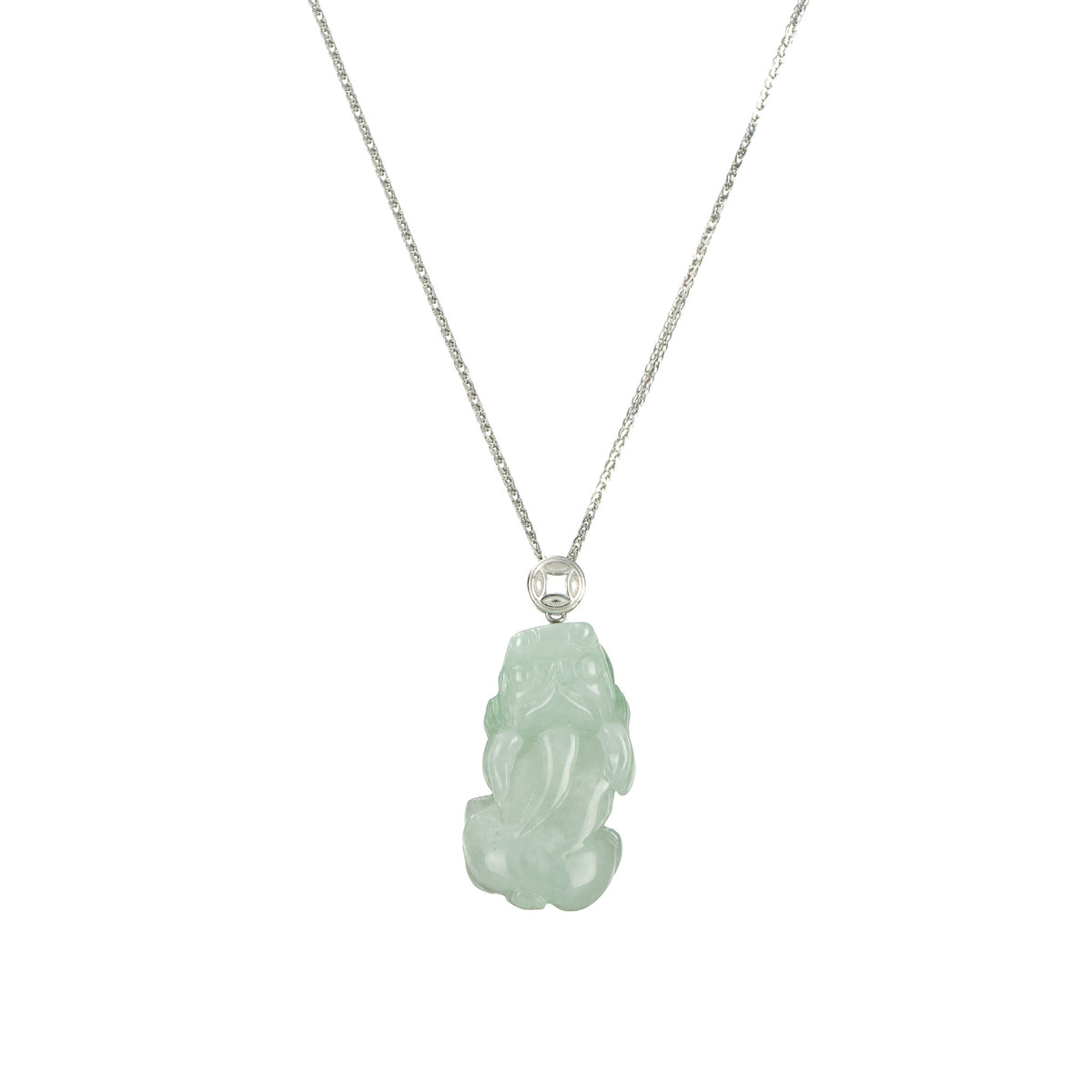 18K White Gold Jade Pixiu Pendant - Grade A Jadeite