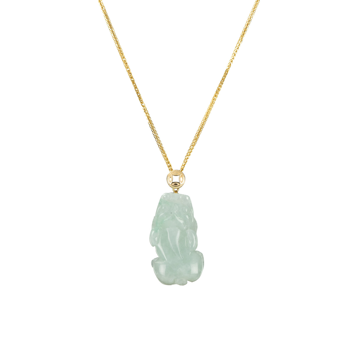 18K Yellow Gold Green PiXiu Jade Pendant