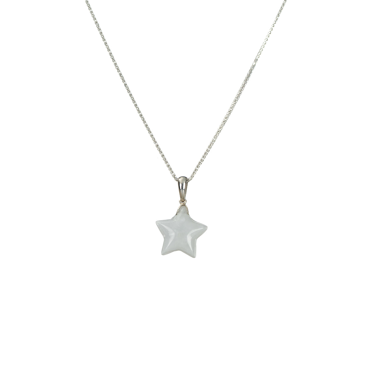 Small 18K White Gold Jade Star Necklace