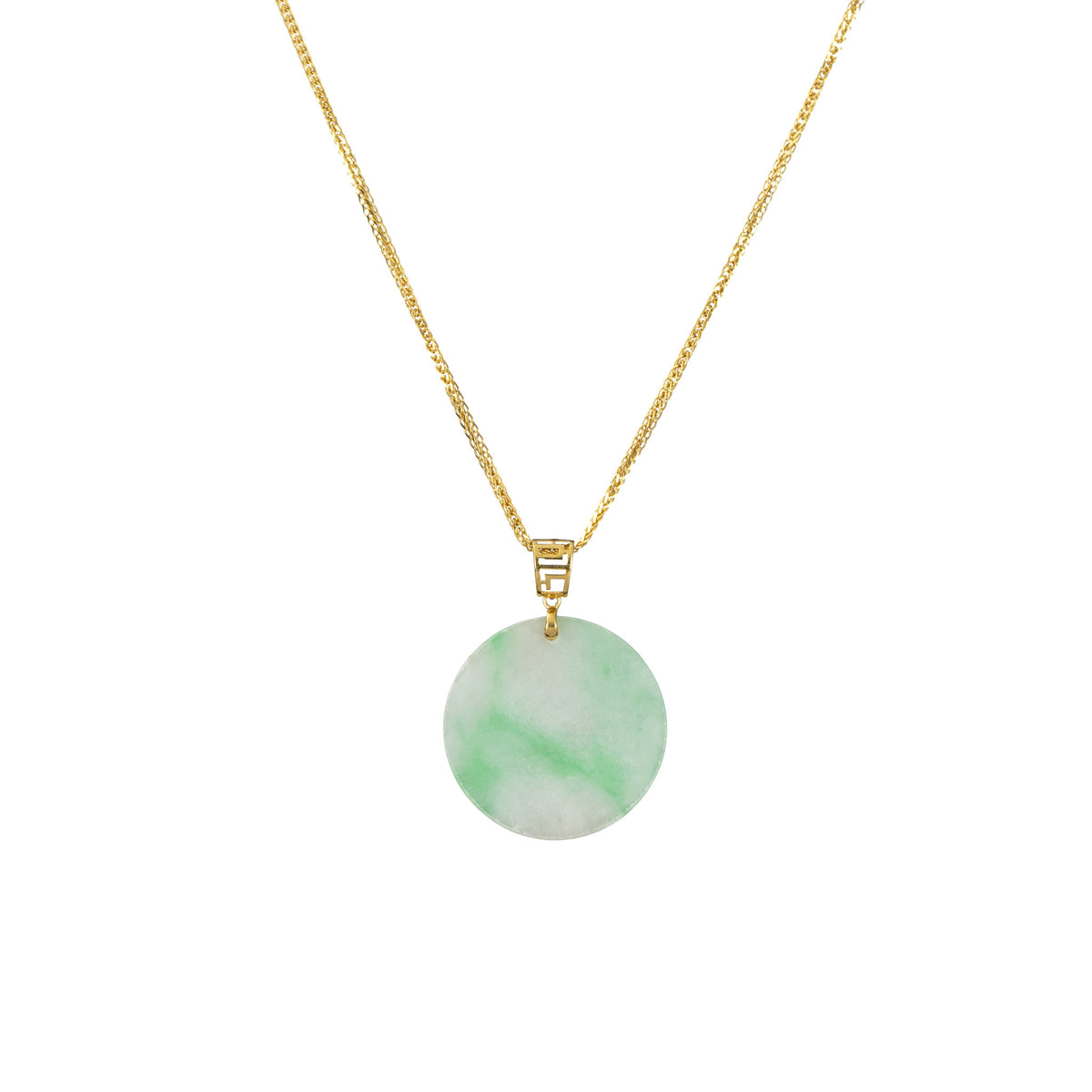 18K Yellow Gold Small Round Jade Pendant - Blossom