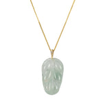 18K Yellow Gold Icy Jadeite Jade Leaf Pendant