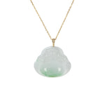 Grade A Laughing Buddha Jade Necklace - 18K Yellow Gold