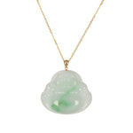 Untreated Happy Buddha Burmese Jade Necklace - 18K Yellow Gold