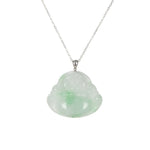 Natural Lucky Buddha Jadeite Pendant - 18K White Gold