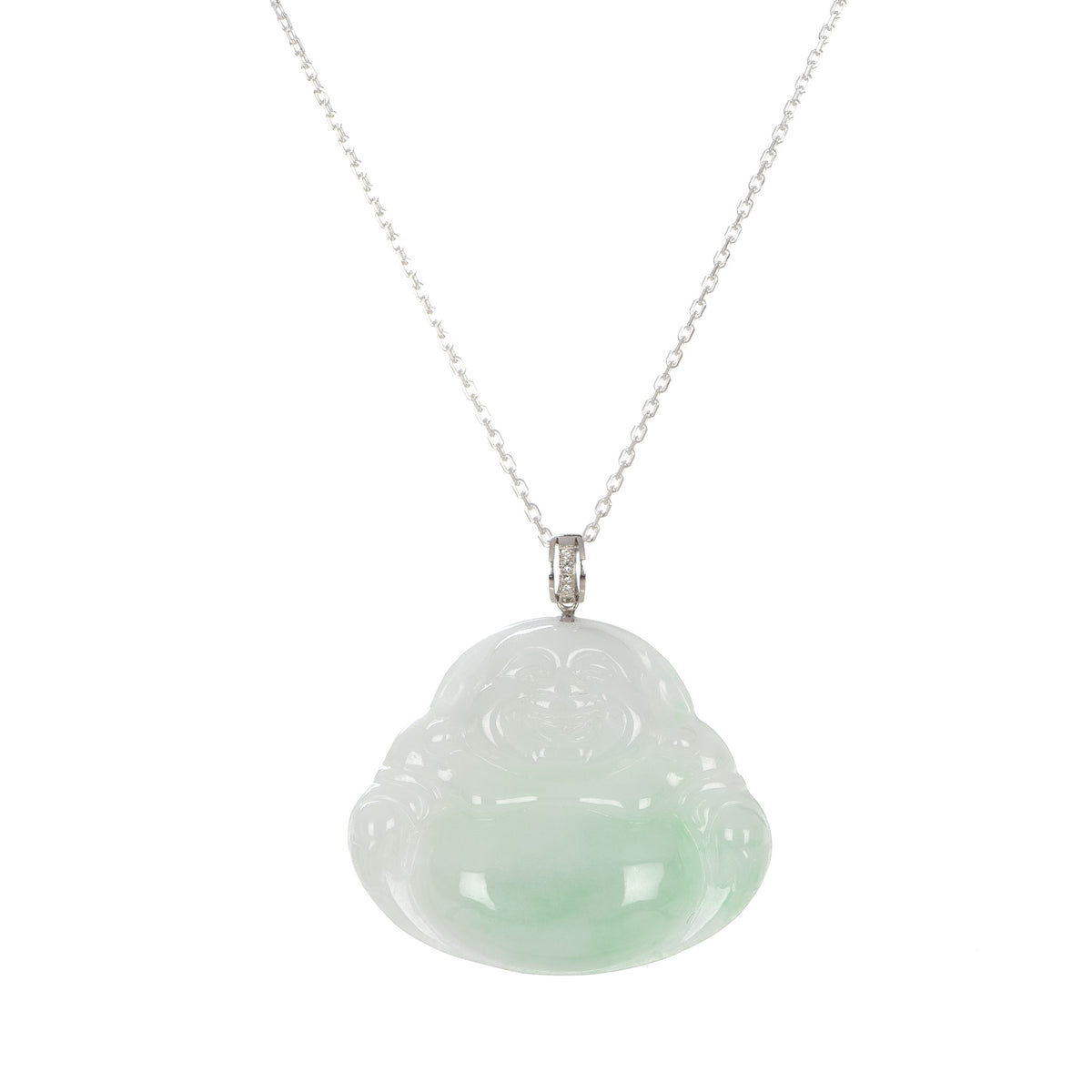 Real Wealth Buddha Jade Pendant - 18K White Gold