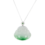 18K Wealth Buddha Jade Necklace - 18K White Gold