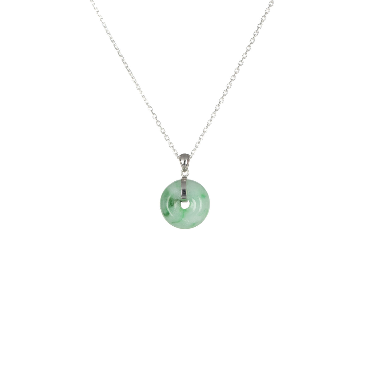 18K Pale Green with Green Pattern Jadeite Pendant - Kandy Donut