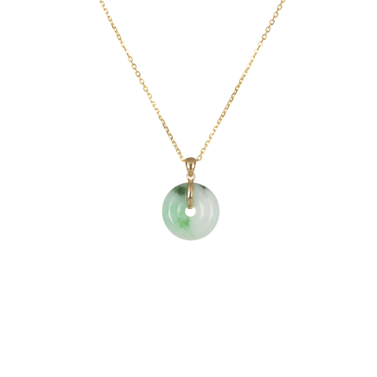 18K White and Green Pattern Jade Donut Necklace - Kandy Donut