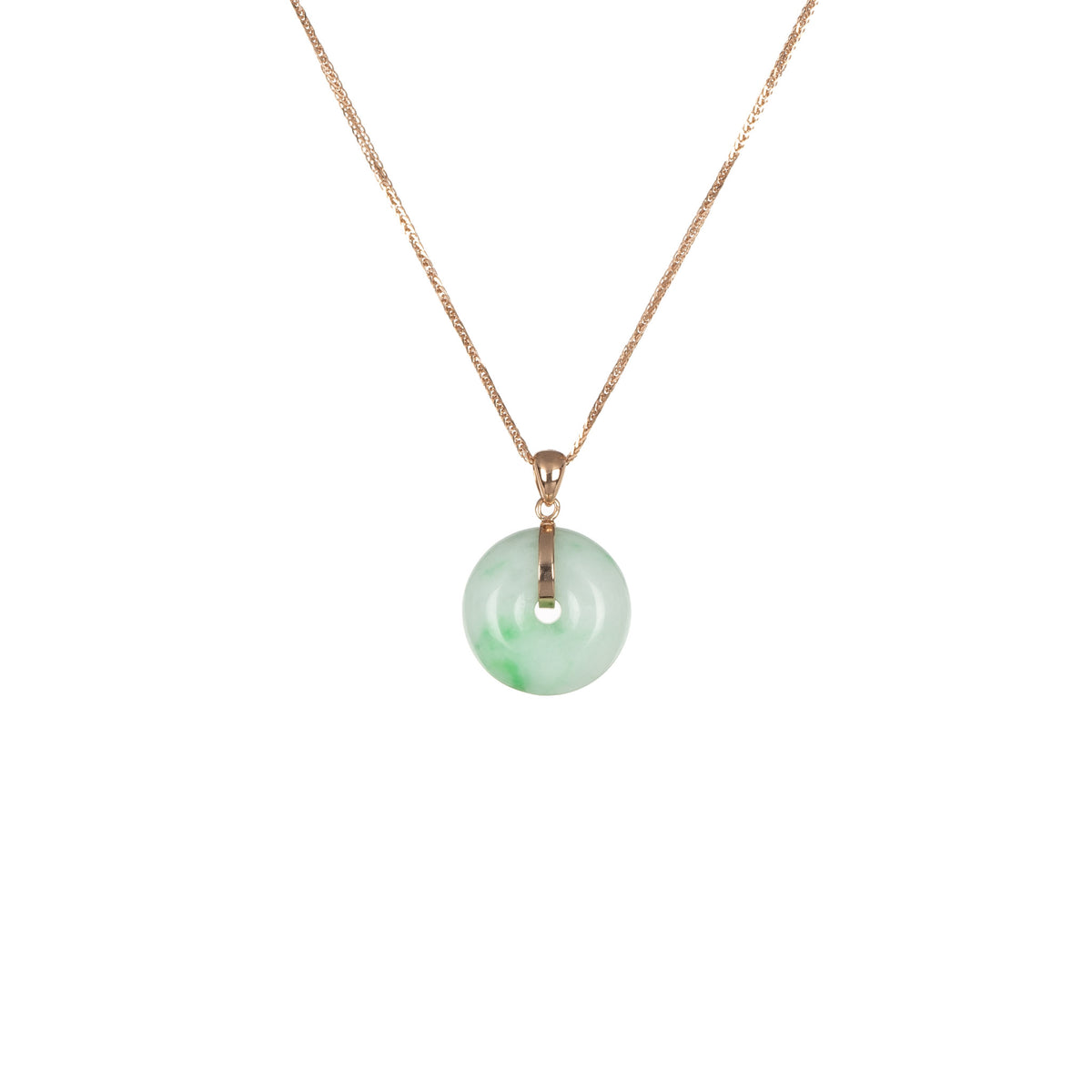 18K Pale Green with Apple Green Pattern Jade Necklace - Kandy Donut