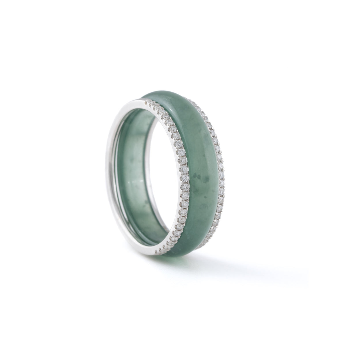 Carved Jadeite Ring with Diamond Bands