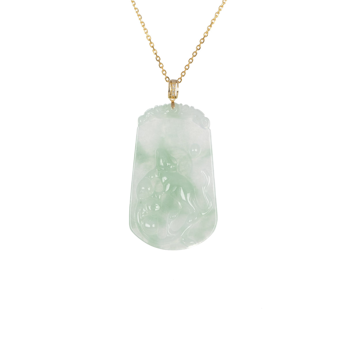 Tranquiliti Chinese Zodiac Animal Jade Pendant with 18ct Gold and Diamonds - Rat