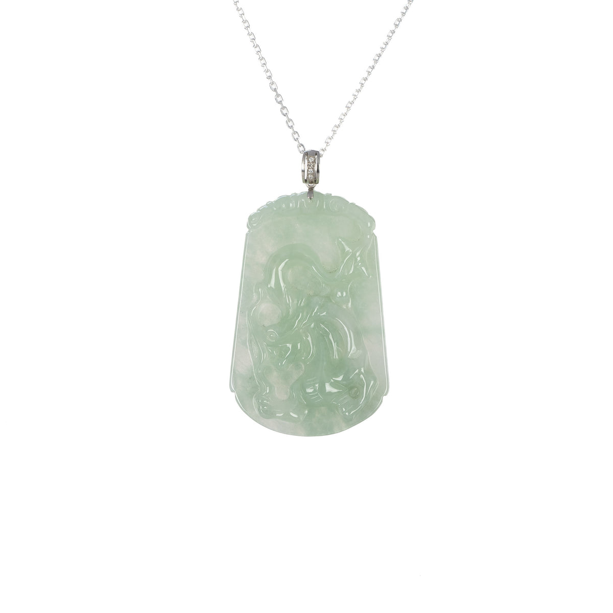 Tranquiliti Chinese Zodiac Animal Jade Pendant with 18ct Gold and Diamonds - Dragon