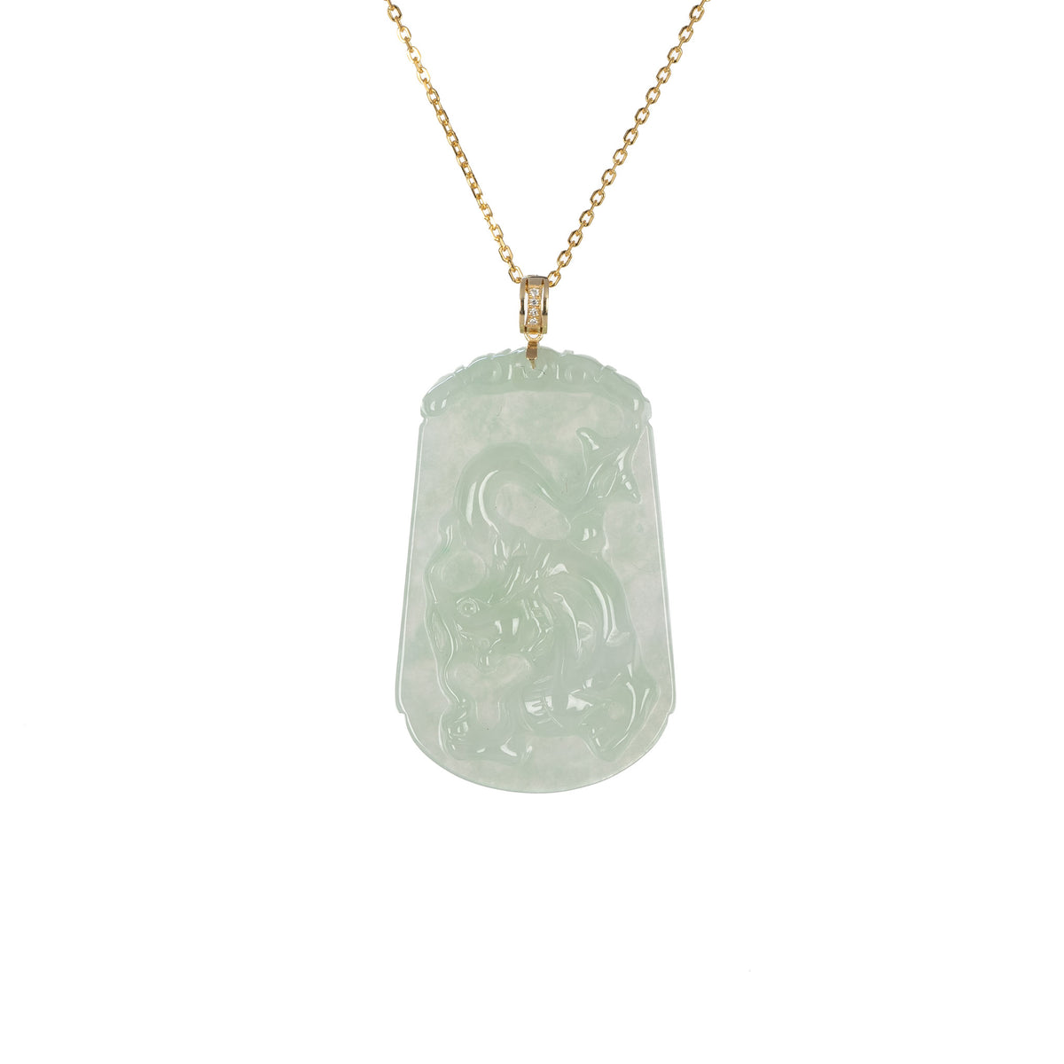 Tranquiliti Chinese Zodiac Animal Jade Pendant with 18ct Gold and Diamonds - Dragon